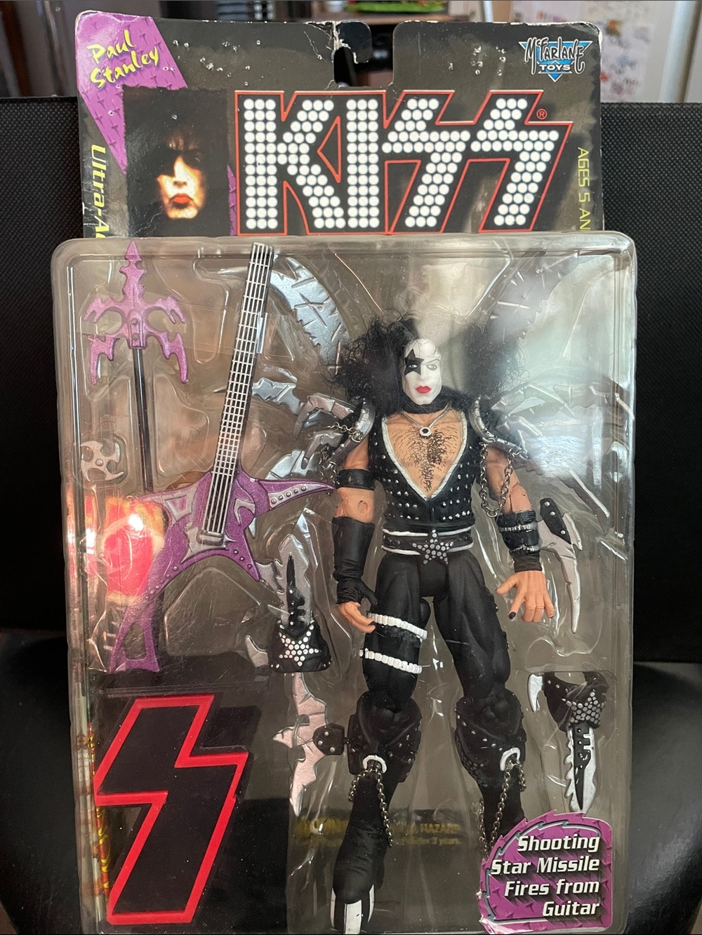 Kiss Paul Stanley Figure with Purple Guitar and Black Costume NRFB